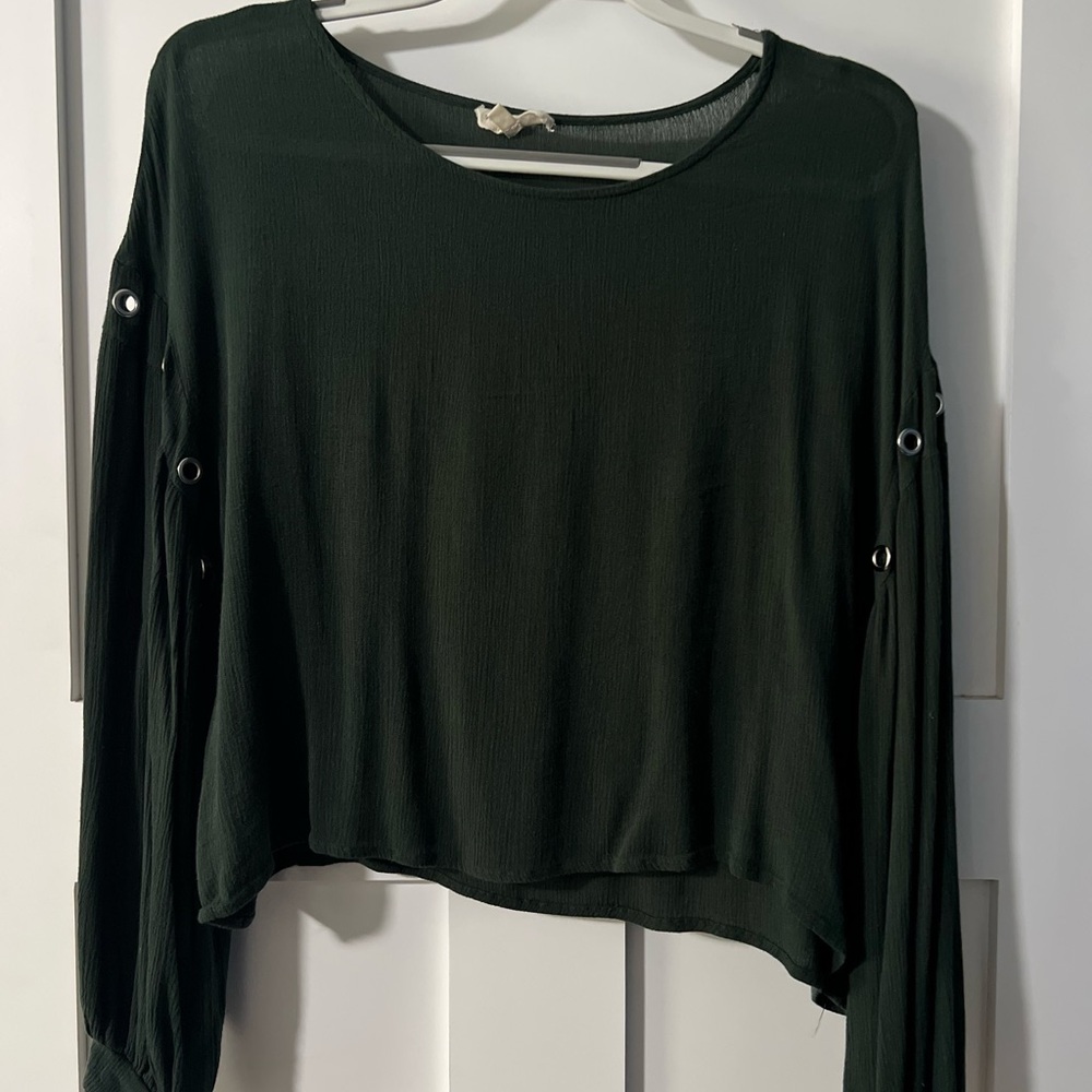 Gilded Intent Olive Long Sleeve Cropped Blouse